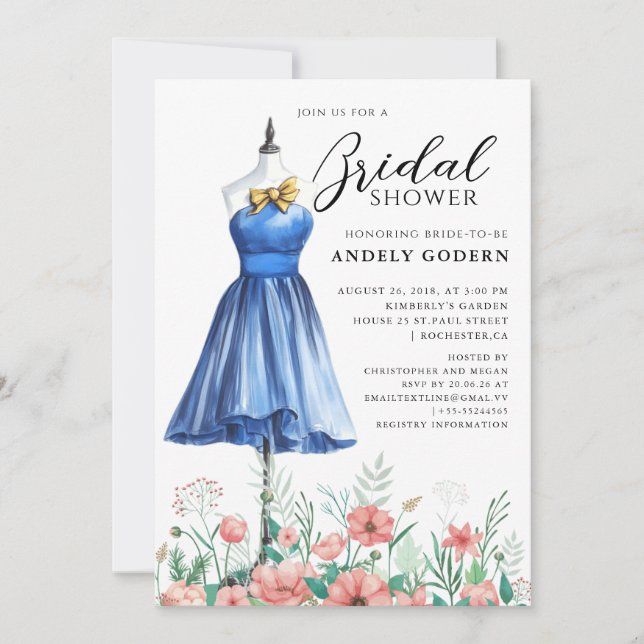 Elegant Gown Illustration with  Bridal Shower Einladung (Vorderseite)