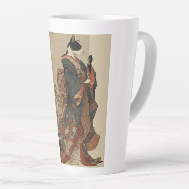 "Elegant Grace" Japanese Cat in Kimono Art Milchtasse (Rechte Ecke)