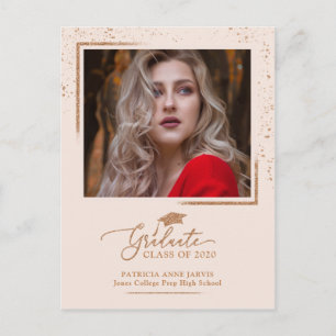 Elegant Grad Ankündigung Rose Gold Glitzer Postkarte