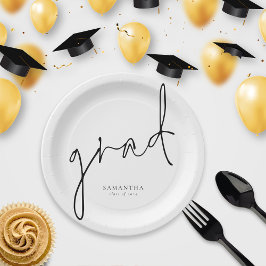Elegant Grad Black Script Name Abschluss Pappteller