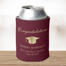 Elegant Grad Cap Burgundy Gold Graduation Party Dosenkühler