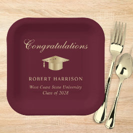 Elegant Grad Cap Burgundy Gold Graduation Party Pappteller