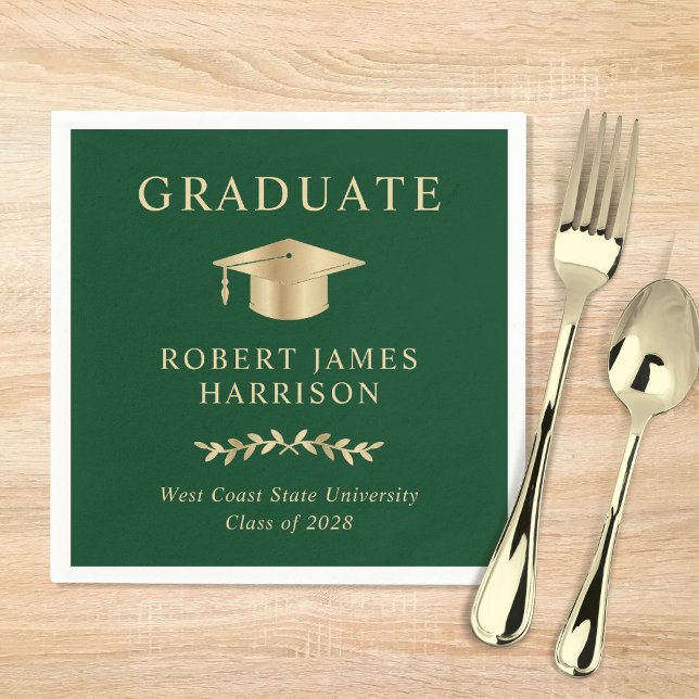 Elegant Grad Cap Green Gold Graduation Party Serviette (Von Creator hochgeladen)
