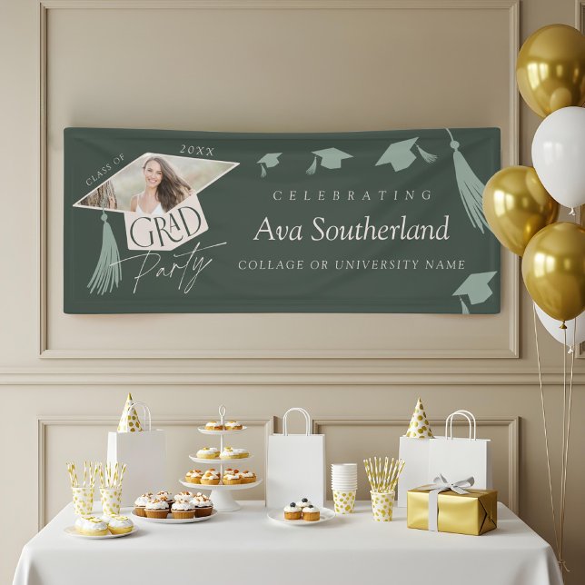 Elegant Grad Cap & Tassel Foto Graduation Party Banner (Elegant Grad Cap & Tassel Photo Graduation Party Banner)