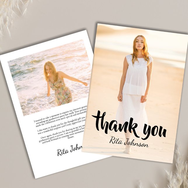 Elegant Grad Foto Senior High School Abschluss Dankeskarte (Elegant Grad Photo Senior High School Graduation Thank You Card)