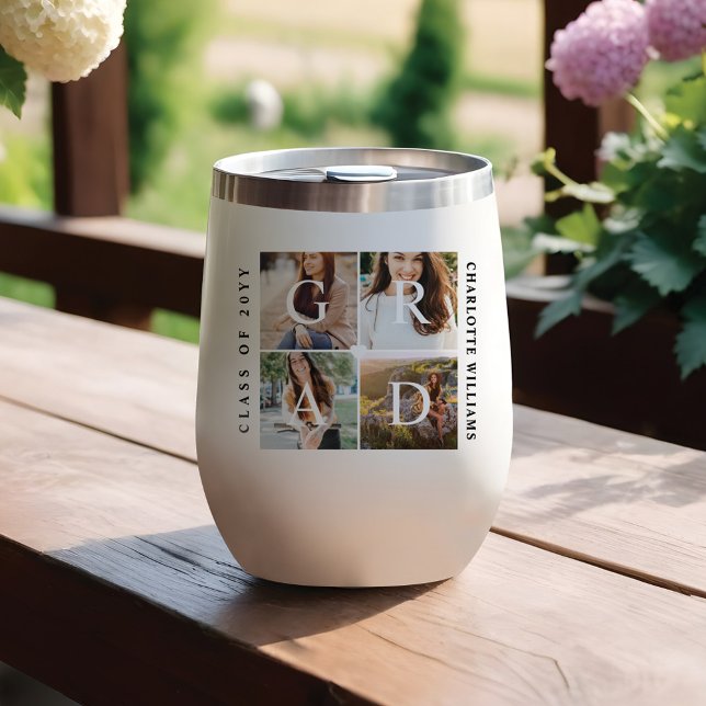 Élégant Grad Grad Graduate Photo Collage Souvenirs (Elegant Grad Graduate Photo Collage Memories Thermal Wine Tumbler)