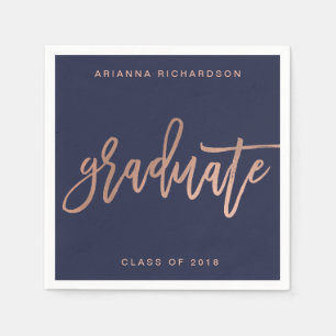 Elegant Graduate Navy Blue und Imitats Rose Gold Serviette