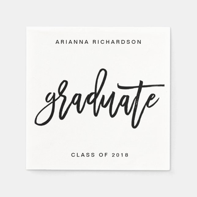Elegant Graduate | Schwarz-Weiß-Script Serviette (Vorderseite)