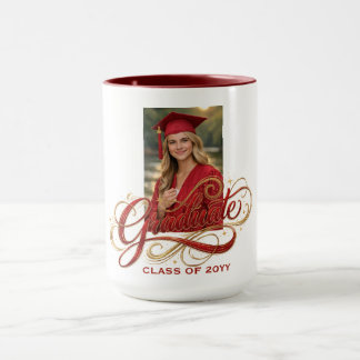 Elegant Graduate Script Artwork with Photo Feature Tasse