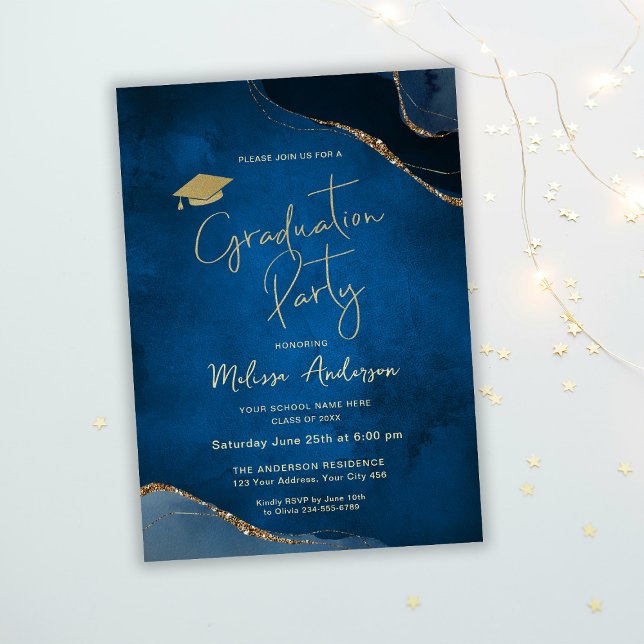 Elegant Graduation Party Navy Blue Einladung (Von Creator hochgeladen)