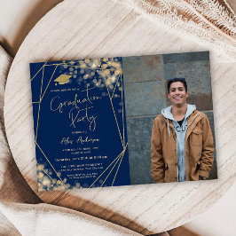 Elegant Graduation Party Navy Blue Einladung