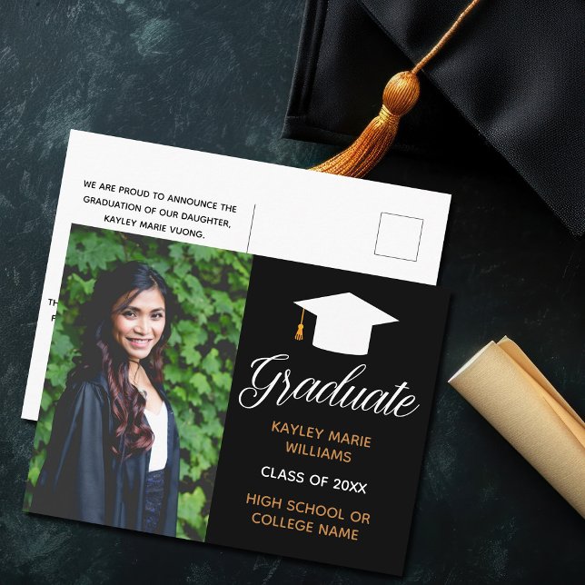 Elegant Graduation Photo Black Gold 2023 Graduate Postkarte (Von Creator hochgeladen)