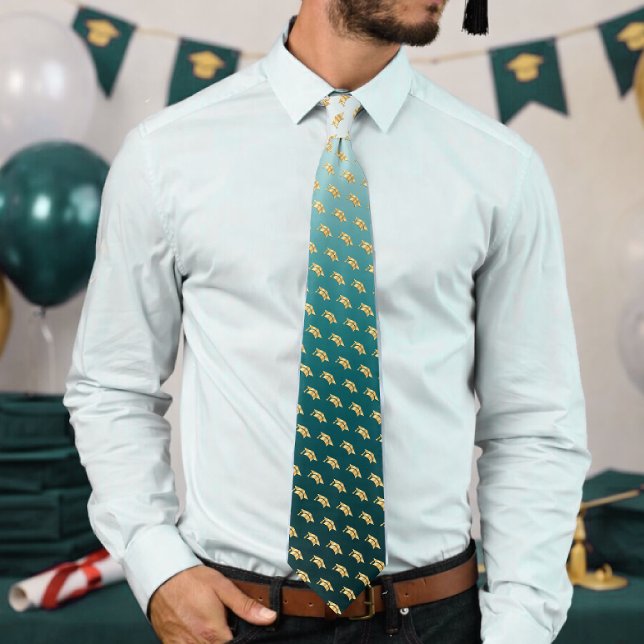 Elegant Graduation Tie Gold Mortarboard Pattern Krawatte (Von Creator hochgeladen)