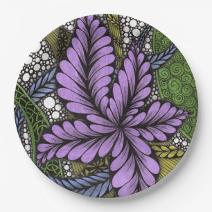 Elegant Grafik Lila Blatt Blumen Zen Doodle Papier Pappteller