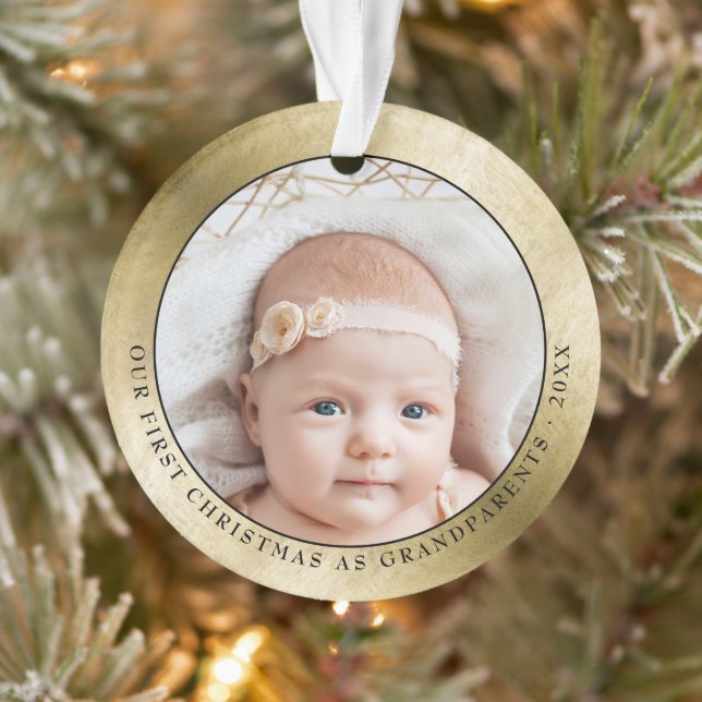 Elégant Grand-parents Gold First Christmas Photo (Arbre)