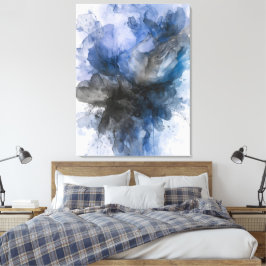 Elegant Grau & Blau abstraktes Blumenmotiv Leinwanddruck