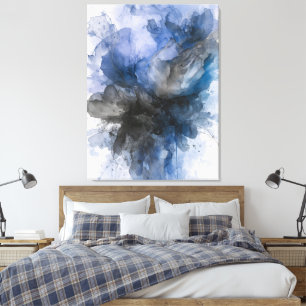Elegant Grau & Blau abstraktes Blumenmotiv Leinwanddruck