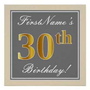 Elegant, Grau, Falsches Gold 30. Geburtstag + Name Poster