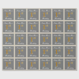 Elegant, grau, Imitate Gold 1. Geburtstag; Individ Geschenkpapier