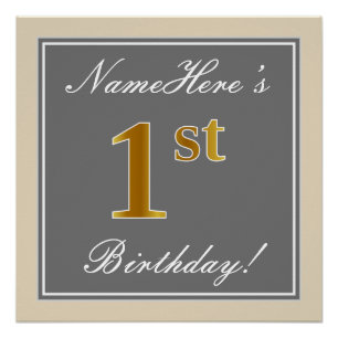 Elegant, grau, Imitate Gold 1. Geburtstag; Individ Poster