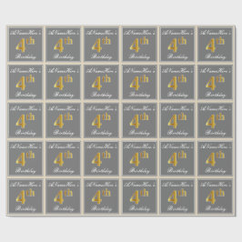 Elegant, grau, Imitate Gold 4. Geburtstag; Individ Geschenkpapier