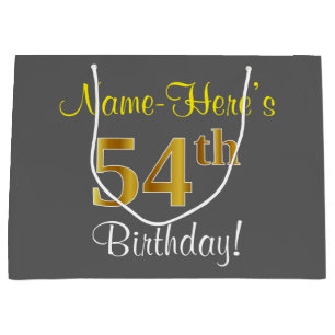 Elegant, grau, Imitate Gold 54. Geburtstag + Name Große Geschenktüte