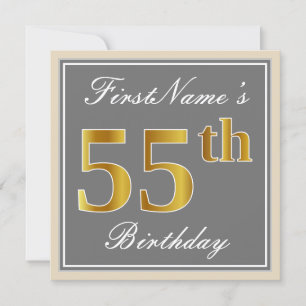 Elegant, Grau, Imitate Gold 55. Geburtstag + Name Einladung