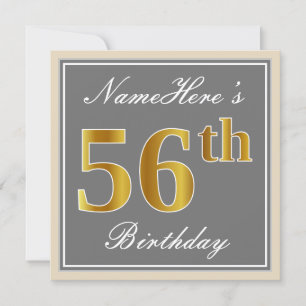 Elegant, grau, Imitate Gold 56. Geburtstag + Name Einladung