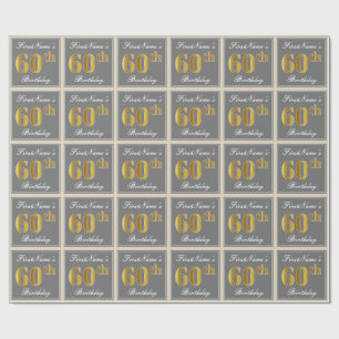Elegant, grau, Imitate Gold 60. Geburtstag + Name Geschenkpapier