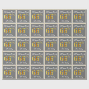 Elegant, grau, Imitate Gold 66. Geburtstag + Name Geschenkpapier