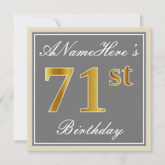 Elegant, grau, Imitate Gold 71. Geburtstag + Name Einladung