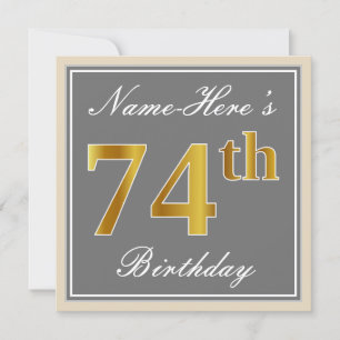 Elegant, Grau, Imitate Gold 74. Geburtstag + Name Einladung