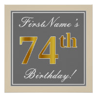 Elegant, grau, Imitate Gold 74. Geburtstag + Name