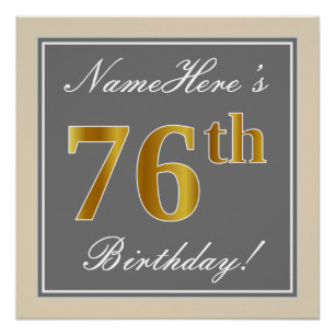 Elegant, grau, Imitate Gold 76. Geburtstag + Name Poster
