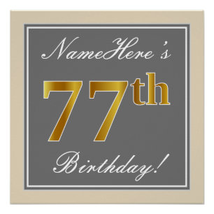 Elegant, grau, Imitate Gold 77. Geburtstag + Name Poster