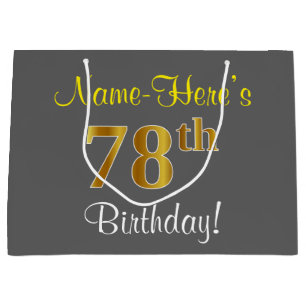 Elegant, grau, Imitate Gold 78. Geburtstag + Name Große Geschenktüte