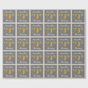 Elegant, grau, Imitate Gold 79. Geburtstag + Name Geschenkpapier