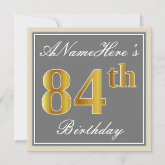 Elegant, grau, Imitate Gold 84. Geburtstag + Name Einladung