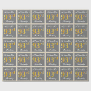 Elegant, grau, Imitate Gold 93. Geburtstag + Name Geschenkpapier