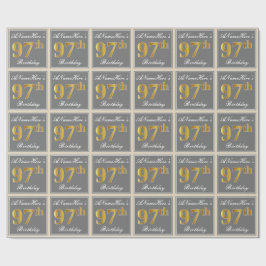 Elegant, grau, Imitate Gold 97. Geburtstag + Name Geschenkpapier
