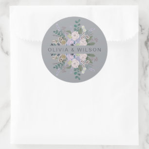 Elegant grau & lavender Botanische Flora Runder Aufkleber