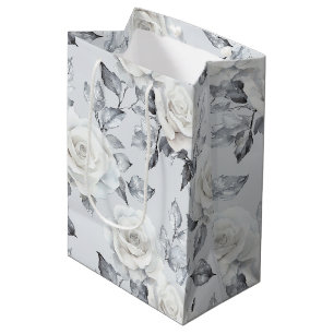 Elegant Grau Silber Weiße Florale Hochzeit Mittlere Geschenktüte
