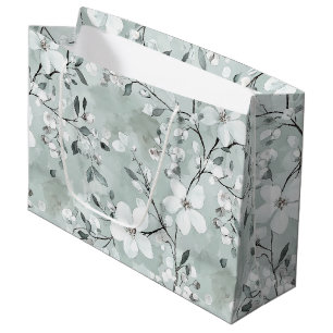 Elegant Grau Weiß Blau Florales Brautbad Große Geschenktüte
