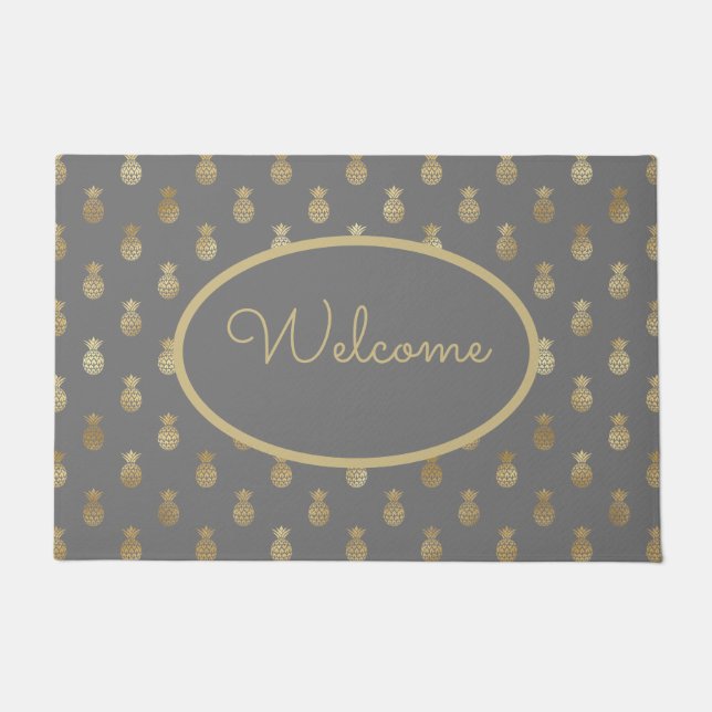 Elegant Graue und goldene Ananas Personalisiert Fußmatte (Vorderseite)