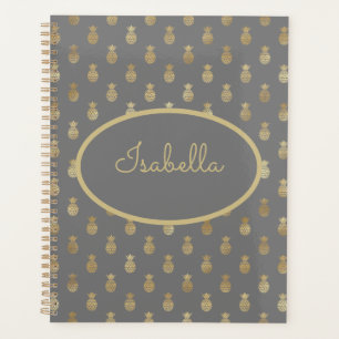 Elegant Graue und goldene Ananas Personalisiert Planer