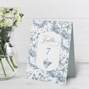 Elegant gravierte französische blaue Blumen-Toile Tischaufsteller