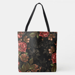 Elegant graviertes schwarzes vintage Blumenmuster Tasche