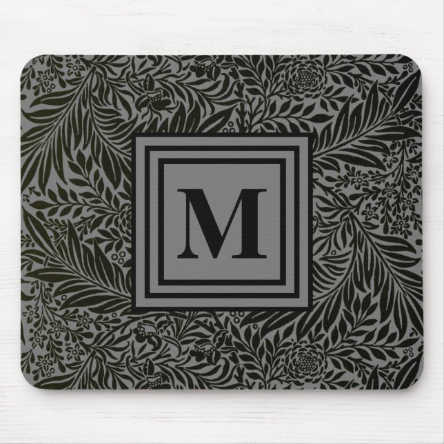 Elegant Gray and Black Monogrammed William Morris Mousepad (Vorne)