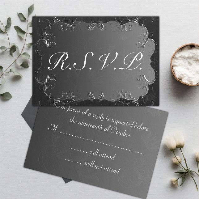 Elegant Gray and Silver Wedding RSVP Karte (Von Creator hochgeladen)