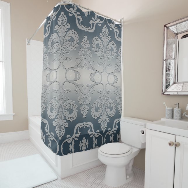 Elegant Gray and Taupe Royal Damask Duschvorhang (Beispiel)